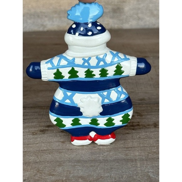 Vintage Department 56 Snowman Snowsuit Ornament Blue and White 5"‎ - Picture 8 of 13